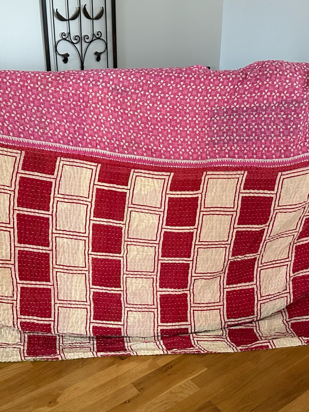 Stunning Reversible Queen Kantha Quilt